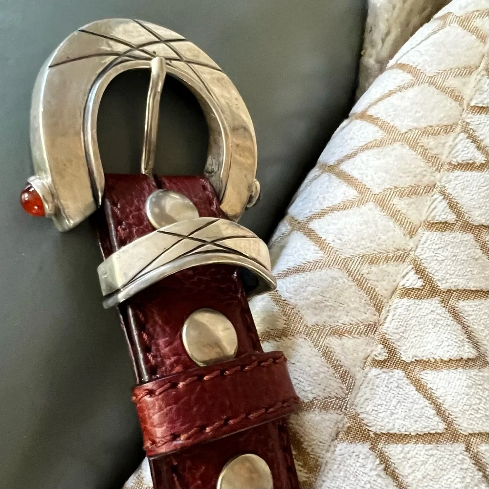 RARE 925 Sterling Silver CLAUDIO CALESTANI Milano Italy LEATHER BELT 100 115 - Picture 8 of 17